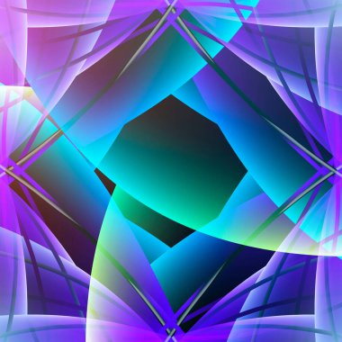 Soyut fotoğraf objesi. Parlak renkli vektör 3d pürüzsüz desen. Parlak, zarif, gösterişli bir arka plan. Aydınlatılmış şekiller, çizgiler. Çok renkli modern süsler. Moda dekoratif neon tasarımı.