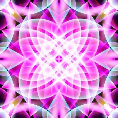 Parlak renkli çiçek vektörü 3D pürüzsüz desen. Parlak, zarif, gösterişli bir arka plan. Soyut aydınlatılmış çiçekler, şekiller, çizgiler. Çok renkli modern süsler. Moda dekoratif neon tasarımı