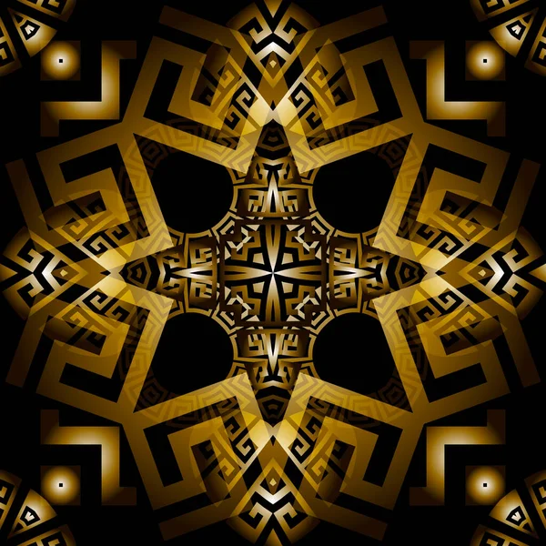 現代の輝く3Dギリシャベクトルシームレスパターン 概要光沢のある幾何学的背景 美しい照らさギリシャキーは豪華な装飾を意味します 幾何学的な民族スタイルの輝き華やかなデザイン — ストックベクタ