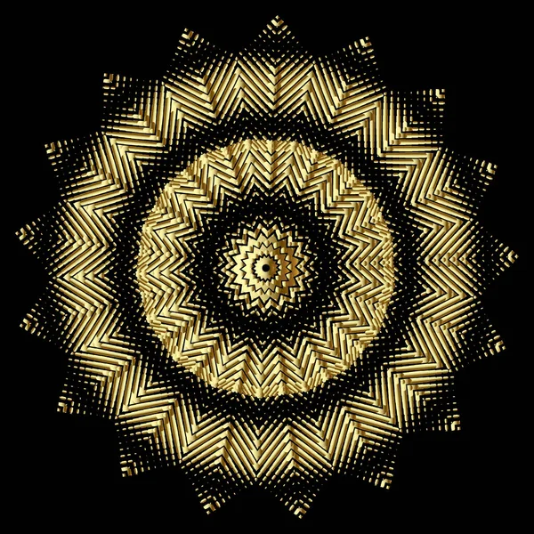 Gold Rundes Mandala Vektor Strukturiertes Zickzackmuster Ornamentaler Hintergrund Abstrakte Goldene — Stockvektor