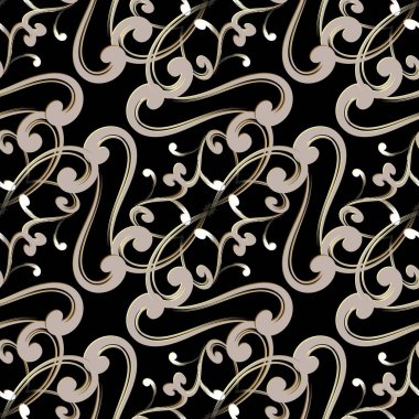 Rönesans rokoko tarzı, klasik, dikişsiz desen. Renkli çiçekli süs arkaplanı. Dekoratif arka plan tekrarlanıyor. Eski tarz zarif çiçekler, yapraklar. Güzel süslü püslü süsler..