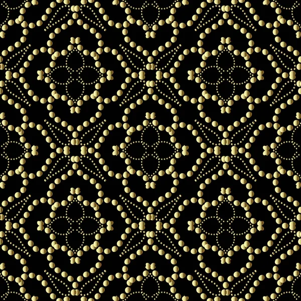 黒と金はシームレスなパターンを点在 名前ベクトルの背景 水玉を背景に繰り返します 抽象的な花 ドット 点線で描かれた装飾的な複雑な花の手 — ストックベクタ