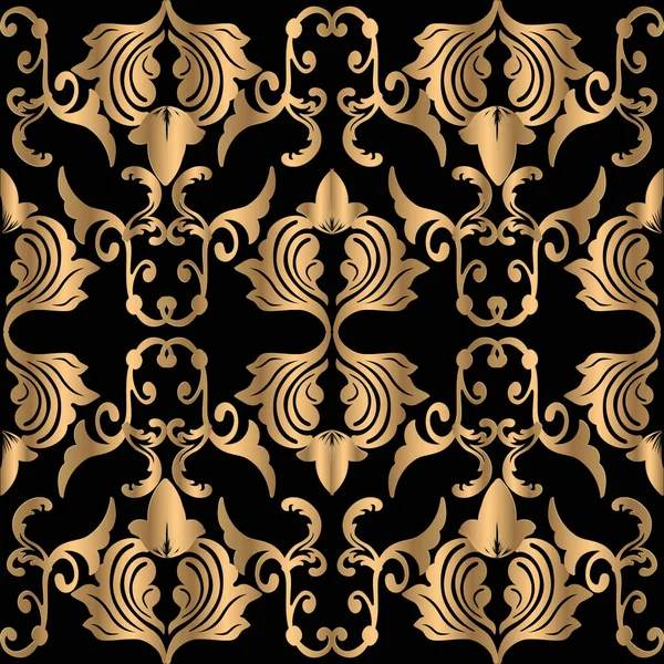 Goldenes Barockes Nahtmuster Vektor Luxus Gemusterten Hintergrund Florale Wiederholung Verzierten — Stockvektor