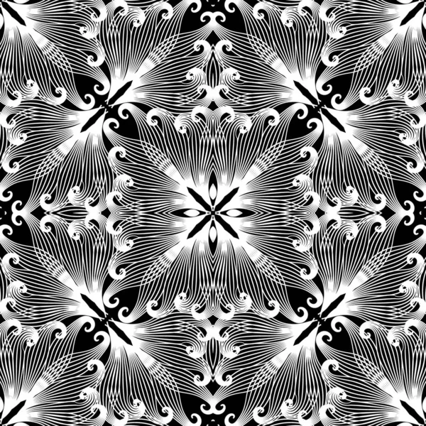 Wirbelnde Linien Nahtloses Muster Vector Spitze Ornamentalen Hintergrund Ethnischer Stil — Stockvektor