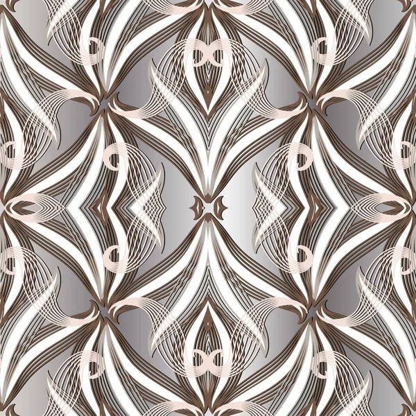 Lignes Florales Motif Sans Couture Arrière Plan Décoratif Vectoriel Argent — Image vectorielle