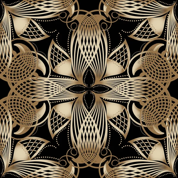 Floral Líneas Oro Patrón Sin Costura Estilo Étnico Ornamental Vector — Archivo Imágenes Vectoriales