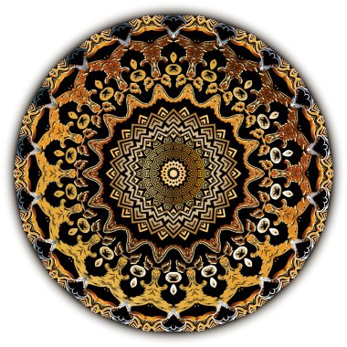 Antika mandala deseni. Vektör süsleme Yunan çiçekli arka planı. Desenli Barok arkaplanı. Antik Yunan anahtarı, barok tarzı çiçeklerle süslenmiş, yapraklar. Geometrik dekoratif modern tasarım.
