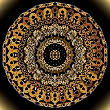 Klasik Barok mandala deseni. Vektör süsleme Yunan çiçekli arka planı. Desenli arkaplan. Antik Yunan anahtarı, dolambaçlı süs. Geometrik dekoratif modern tasarım. Eski tarz çiçekler, yapraklar, şekiller.