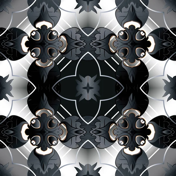 Floral Motif Sans Couture Vecteur Noir Argent Fond Écran Abstrait — Image vectorielle