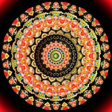 Etnik tarzda renkli yuvarlak mandala deseni. Güzel süs çiçeği arkaplanı. Paisley desenli çiçek desenli vektör tasarımı. Soyut süsler. Kumaş, tekstil, baskı, meditasyon için..