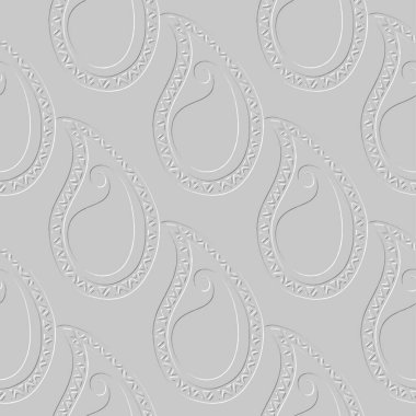 Kabartmalı, dikişsiz desen. Vektör desenli arka plan. Açık gri, etnik arka planı tekrarlıyor. Kabartma efektli Grunge çiçek süsü. Sonsuz dokuyu süsleyin. Kumaş ve parmak izleri için..