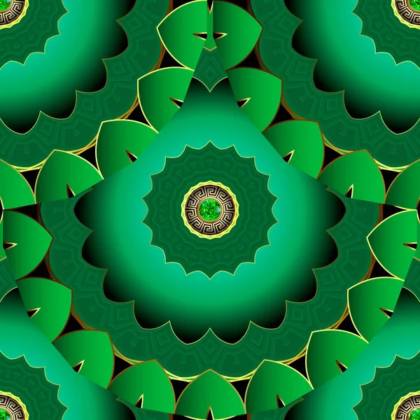 Smycken Blommiga Mandalas Sömlösa Mönster Grekisk Stil Kaklade Gröna Dekorationer — Stock vektor