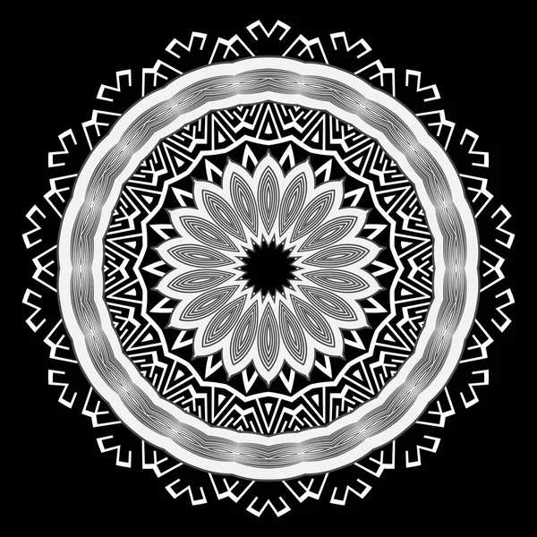 Siyah Beyaz Çiçekli Mandala Yunan Çember Süsleri Dekoratif Güzel Desen — Stok Vektör