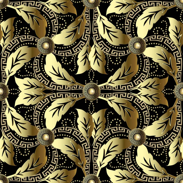 ヴィンテージバロック3Dベクトルシームレスパターン 観賞用の花の背景 豪華な装飾品を残しなさい 華やかな背景を繰り返します 金の花 ドット 3Dギリシャのマンダラ 宝石とジュエリーデザイン — ストックベクタ