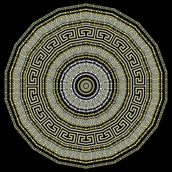 Patrón Mandala Griego Redondo Fondo Ornamental Vectorial Grunge Rayas Digitales — Archivo Imágenes Vectoriales