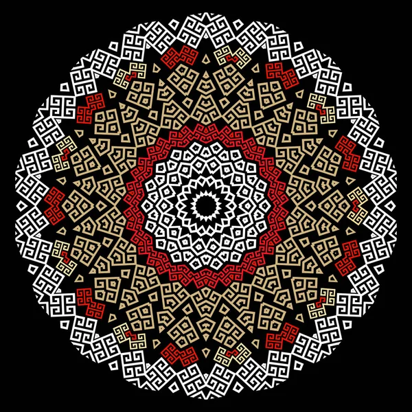Patrón Mandala Griego Redondo Fondo Floral Estilo Étnico Ornamental Vectorial — Vector de stock