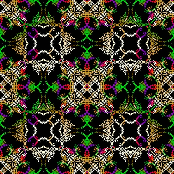 Texturierte Ethnische Stamm Stil Florale Nahtlose Muster Wandteppich Vektor Hintergrund — Stockvektor