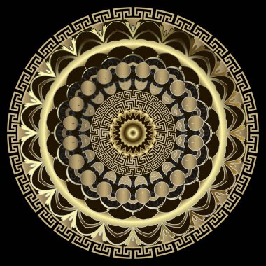 Altın çiçek. Lüks altın çiçekli mandala deseni. Barok tarzı vektör arkaplanı. Altın arabesk klasik süsü. Güzel dekoratif tasarım. Modern desenli arka plan. Yunan yuvarlak çerçevesi