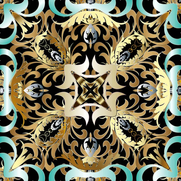 Oro Floral Patrón Sin Costuras Fondo Lujo Ornamental Repite Decorado — Vector de stock