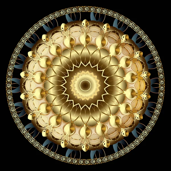 Fleur Dorée Luxe Floral Motif Mandala Fond Vectoriel Style Baroque — Image vectorielle