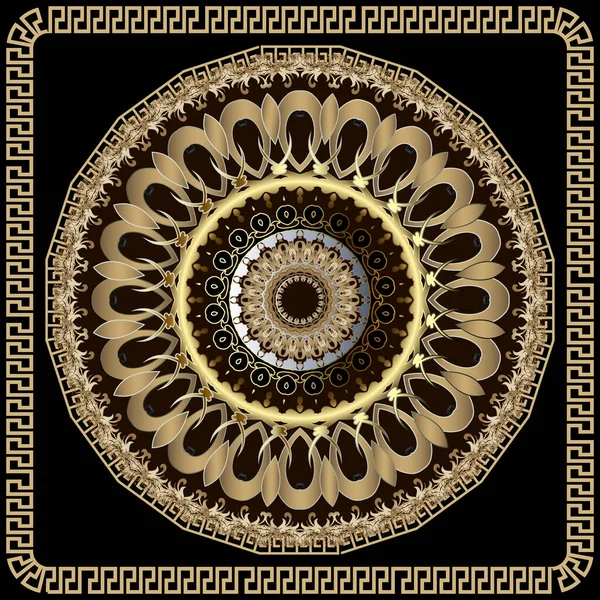 Altın Çiçek Lüks Altın Çiçekli Boyutlu Mandala Deseni Barok Tarzı — Stok Vektör