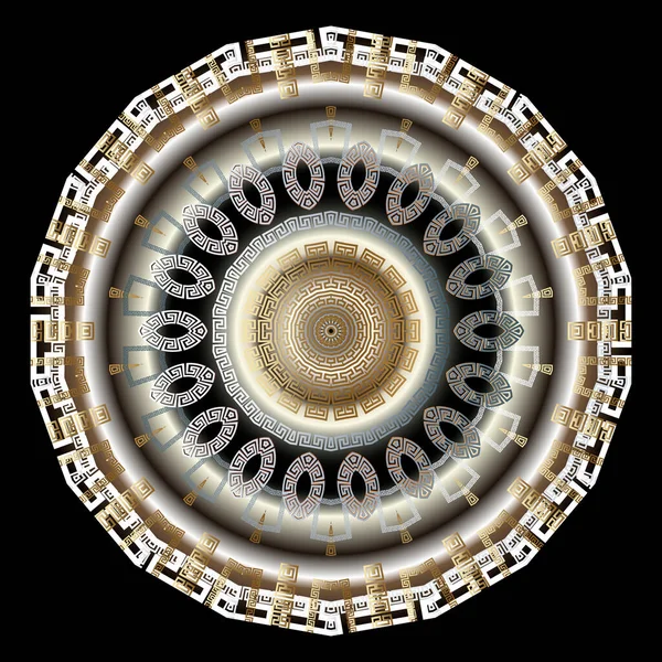 Ronda Patrón Mandala Fondo Abstracto Vectorial Ornamental Adorno Griego Plateado — Archivo Imágenes Vectoriales