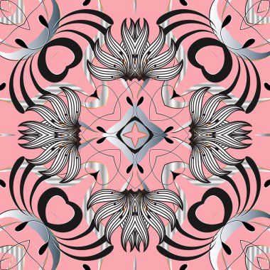 Süslü, çiçeksiz desen. Soyut vektör arka planı zenginleştirir. Renkli çizgiler, süsler. Çizgili sanat çiçekleri, yapraklar, kıvrımlar, şekiller. Dekoratif arka planı tekrarla. Kumaş, baskılar, duvar kağıtları için.