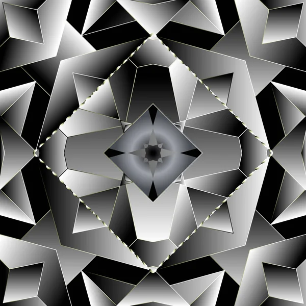 六角形の幾何学的なシームレスなパターン 幾何学的形状 六角形 三角形 影を持つ抽象ベクトル3D背景壁紙 装飾的な近代的な対称的なデザイン — ストックベクタ