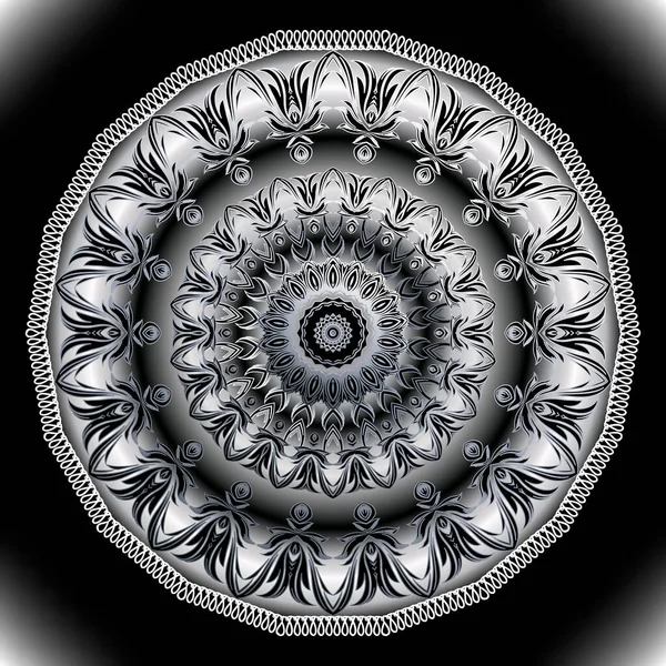 Барокко Мандала Шаблон Векторный Цветочный Фон Цветные Обои Черный Серебристый — стоковый вектор