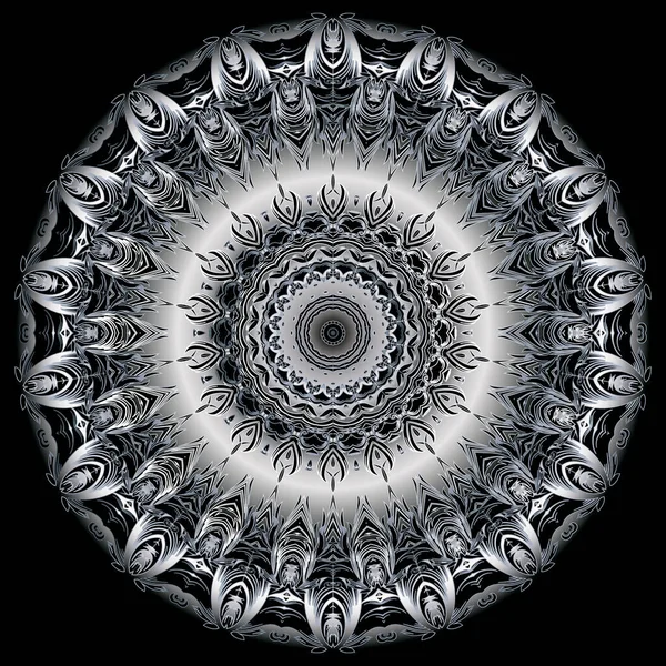 Μπαρόκ Mandala Μοτίβο Διάνυσμα Φόντο Λουλουδιών Ανθισμένη Ταπετσαρία Μαύρα Ασημένια — Διανυσματικό Αρχείο