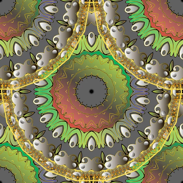 Paisley Naadloos Patroon Sierlijke Kleurrijke Mandala Achtergrond Herhaal Achtergrond Decoratieve — Stockvector