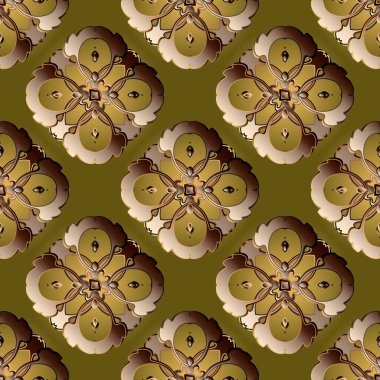 Barok stili 3d vektörü kusursuz desen. Klasik lüks arka plan. Süslü desenli çiçek tasarımı. Barok Viktorya tarzı güzel süsler. Sonsuz doku. Dekoratif arkaplanı tekrarla.