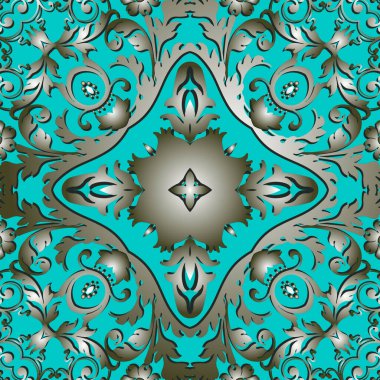 Barok vektör kusursuz desen. Klasik lüks arka plan. Süslü desenli antika tasarımı. Barok Viktorya tarzı gümüş süsler. Sonsuz süsleme dokusu. Dekoratif arkaplanı tekrarla.