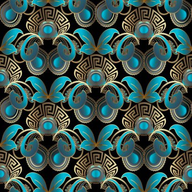 Şatafatlı çiçekli paisley desensiz. Eski bir süs. Dekoratif güzel Yunan desenleri. Vektör süsleme arka planı. Etnik tarz arka plan tekrarı. Yunan anahtarı, avare, çiçek, yaprak, şekil.