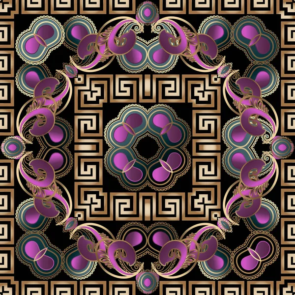 Colorato Motivo Floreale Paisley Senza Cuciture Con Cornici Quadrate Ornamenti — Vettoriale Stock