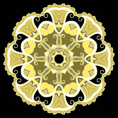 Çiçekli etnik mandala deseni. Renkli kabile vektör geçmişi. Folklorik fon. Paisley çiçekleri yuvarlak süsler. Kumaş, baskılar, kartlar, duvar kağıtları, tekstil için parlak dekoratif tasarım.