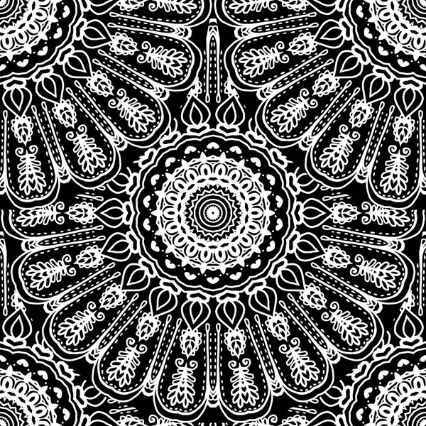 Черно Белые Круглые Мандалы Бесшовные Узоры Цветочное Декоративное Этническое Происхождение — стоковый вектор