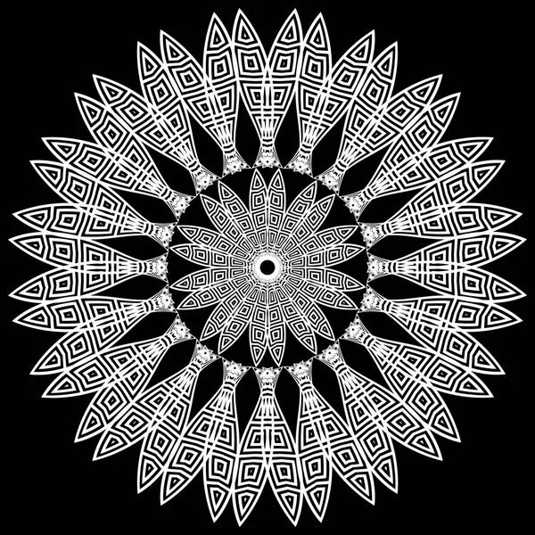黒と白のギリシャスタイルの花マンダラパターン 抽象的な花 民族装飾ベクトルの背景 装飾的な背景 ギリシャの鍵丸飾りを意味する 美しい華やかなデザイン テンプレート — ストックベクタ