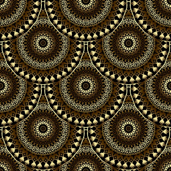 Gold Luxe Deco Naadloos Patroon Bloemen Sier Mandala Achtergrond Herhaal — Stockvector