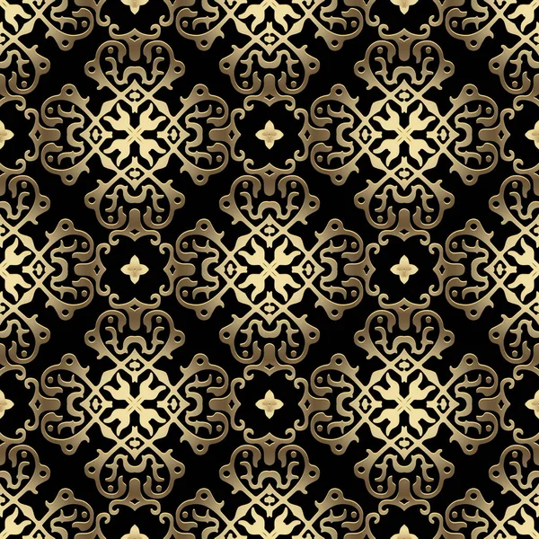Gold Luxus Damask Bezešvé Vzor Květinové Ornamentální Arabské Pozadí Opakovat — Stockový vektor