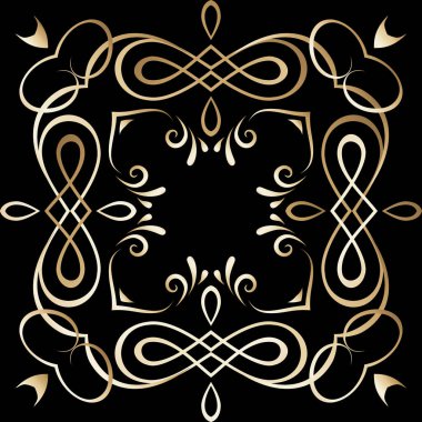 Klasik kaligrafik çizgiler pürüzsüz desen. Süslü arka plan, eski altın çiçekler, girdap çizgisi, sanat eser yaprakları, çerçeveler. Sınırlar ve zarafet. Dekoratif vektör tasarımı.