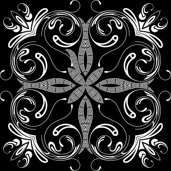 Цветочные Черно Белые Линии Бесшовный Узор Декоративный Этнический Греческий Стиль — стоковый вектор