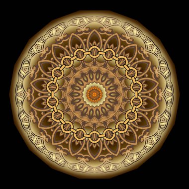 Yunan çiçekli mandala. Süslü lüks vektör arka planı. Radyal desen. Çerçeveli, zincirli, klasik çiçekli, yapraklı, daireli, şekilli dekoratif bir süs. Yunan anahtarı, avare.