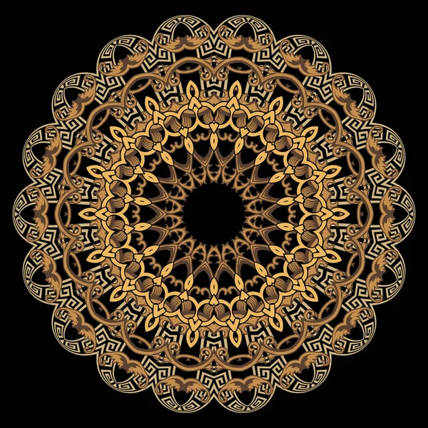 ギリシャの丸い花マンダラ 装飾的な高級ベクトルの背景 放射状のパターン フレーム チェーン ヴィンテージの花 形と美しい装飾的な民族の装飾 ギリシャ語のキー — ストックベクタ