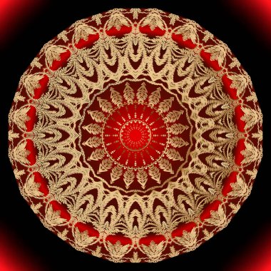 Duvar halısı çiçekli mandala desenli. Parlak desenli arka plan. Vektör arkaplanını tekrarla. Altın işlemeli Barok Şam tarzı süs. Antika işlemeli altın çiçekler, yapraklar. Grunge dokusu.