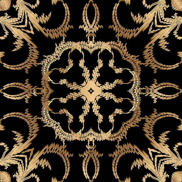 Patrón Sin Costura Floral Tapiz Fondo Negro Con Textura Ornamental — Vector de stock