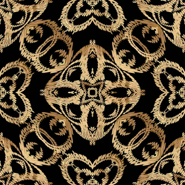 Patrón Sin Costura Floral Tapiz Fondo Negro Con Textura Ornamental — Archivo Imágenes Vectoriales