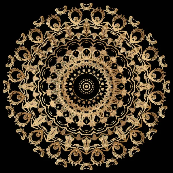 タペストリーフラワーラウンドマンダラパターン 装飾的なテクスチャの背景 ベクトル背景を繰り返します ゴールド刺繍バロックダマスクスタイルの装飾 ヴィンテージ刺繍金の花 粒状の食感 — ストックベクタ