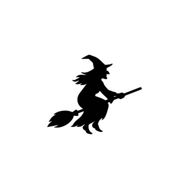 Süpürge siluetinde uçan cadı beyaz arka planda izole edilmiş cadılar bayramı büyüsü