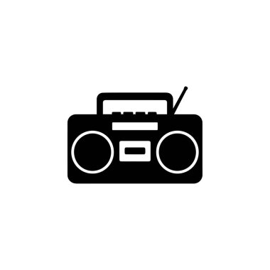 boombox siluet retro kaset radyo taşınabilir müzik çalar beyaz arkaplanda izole